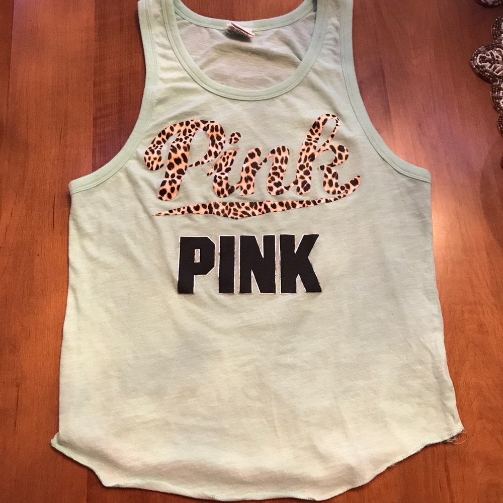 VS PINK mint green leopard logo tank top🐆. XS